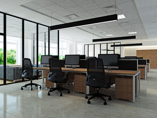 Modern office interior 3d rendering