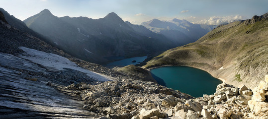 snow and mountain lakes