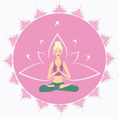 Obraz na płótnie Canvas yoga. girl with blond hair sits in the lotus position
