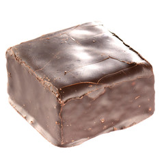 Square candy cane with cracks on the surface, on a white background