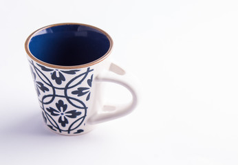 Coffe cup (empty) made of finely decorated blue and white china