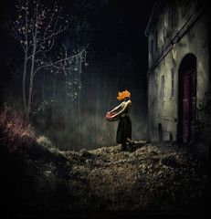 young woman in the forest, photoshop manipulation