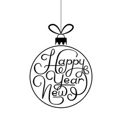 White Happy New Year card with Christmas ball.