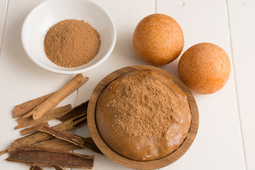 Natilla and buñuelos traditional colombian food.