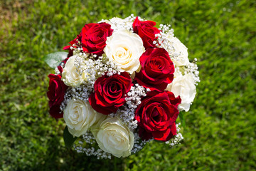 Red and white wedding bouquet