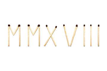 roman number two thousand eighteen of matches, on white isolated background
