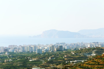 View of Alanya city and sea in the fog