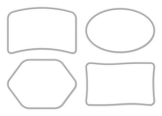 Set of gray white rope woven square vector border, square vector frame, isolated on white background