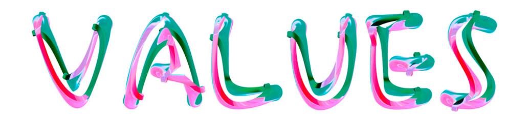Values - colorful text written on white background