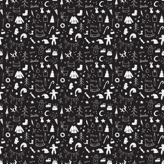 New Year and Christmas seamless pattern, hand drawn doodles Seamless Pattern. Background Vector Illustration