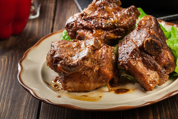 Pork spare ribs served on a plate