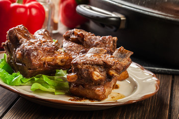 Pork spare ribs served on a plate