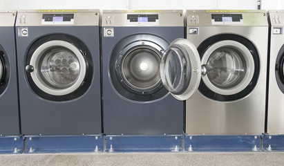 Set of Washing Machines in Laundromat