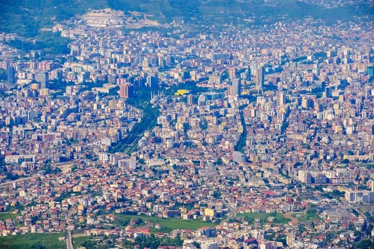 Tirana city center from Mount Dajti, Dajti National Park, Qark Tirana, Albania, Europe