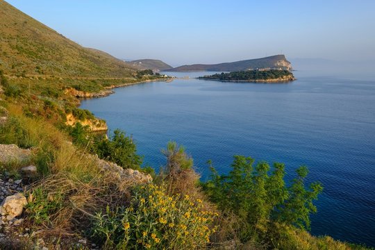 Coast, behind fortress Porto Palermo and Kepi i Palermos, at Himara, Albanian Riviera, Qark Vlora, Albania, Europe
