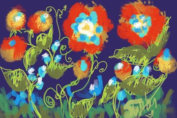 Obraz na płótnie Canvas Wild Bold free-form Abstract hand drawn floral background wallpaper, artwork design