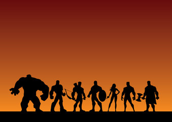 Conceptual illustration depicting a team of superheroes.