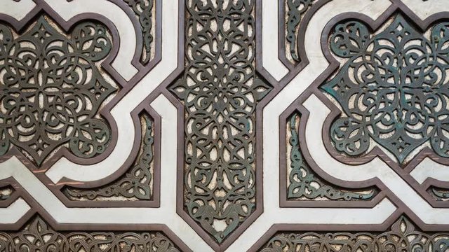 full frame of Hassan II mosque big gate - vertical pan