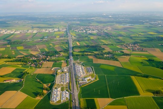 Rest stop Furholzen on motorway A9, Neufahrn near Freising, behind Munich, aerial view, Upper Bavaria, Bavaria, Germany, Europe