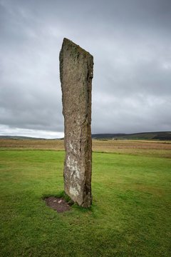 Standing stone from Neolithic stone circle Stones of Stennes, Orkney Mainland, Scotland, United Kingdom, Europe