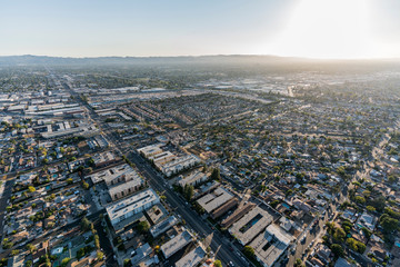 Aerial view towards Laurel Canyon Blvd and North Hollywood in the San Fernando Valley region of Los...