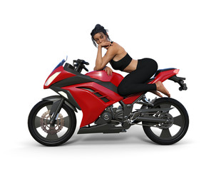 Illustration of a woman sitting on a motorcycle