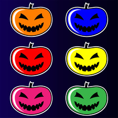 Pumpkins for Halloween. Multicolored stickers. Background. Texture.