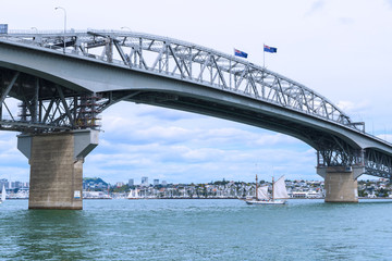 Naklejka premium View to the Harbour Bridge from Northcote Point Auckland, New Zealand; It's an Iconic Landmark in Auckland