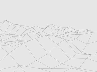 Wireframe polygonal landscape. Digital 3d terrain. Vector illustration.