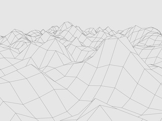 Wireframe polygonal landscape. Digital 3d terrain. Vector illustration.