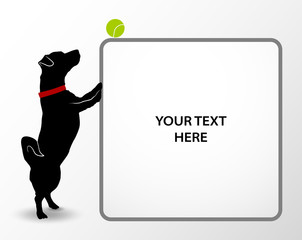 Banner with Silhouette of cute small dog jack russell terrier playing with tennis ball. Playful active pet. Puppy looking on green tennis ball. Vector illustration