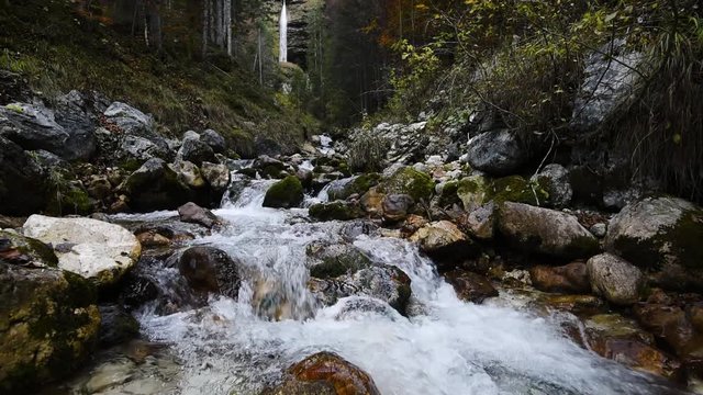 Water flowing from Pericnik waterfall in Slovenia Julian Alps