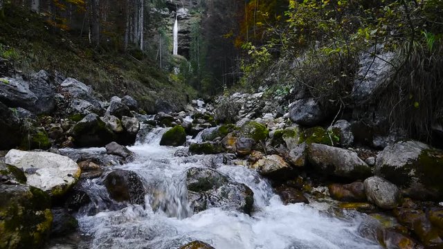 Water flowing from Pericnik waterfall in Slovenia Julian Alps