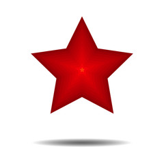 Volumetric red star on a white background. Vector drawing. Isolated. Close-up.