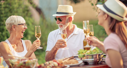 Family on vacation eating outdoors