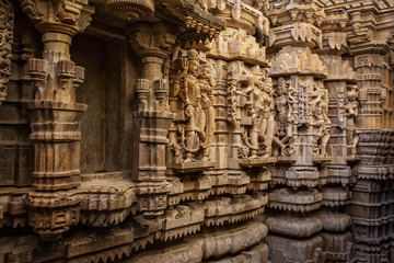 Interior of Jain temple in Jaisalmer, India. Jaisalmer