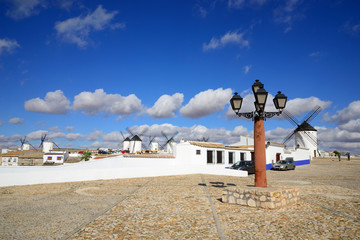 Campo de Criptana, Spain - November 1, 2018: Mills of the population of Campo de Criptana.