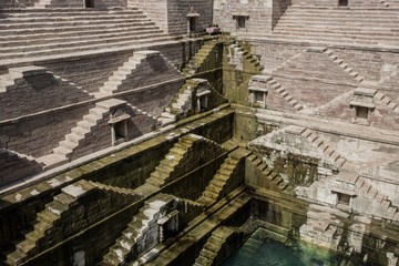 The Step Well - Toorji Ka Jhalara. Local sight. Symmetry steps. Geometry. Heritage in Jodhpur, Rajasthan, India