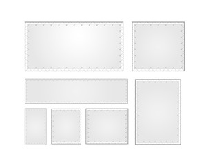 Set of realistic layout, mock-up of a blank fabric banner, advertising stand, outdoor poster, rectangular wall streamer with metal iron frame. Vector illustration. Isolated on white background.