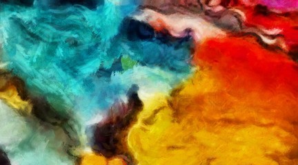 Detailed close-up grunge multi color abstract background. Dry brush strokes hand drawn oil painting on canvas texture. Creative simple pattern for graphic work, web design or wallpaper. 