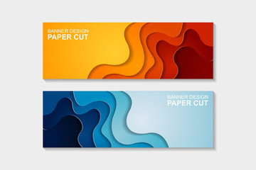 Set of horizontal banners in paper cut style. Banner design with abstract background. Paper cut vector illustration for banner, presentation, and invitation.