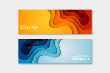 Set of horizontal banners in paper cut style. Banner design with abstract background. Paper cut vector illustration for banner, presentation, and invitation.