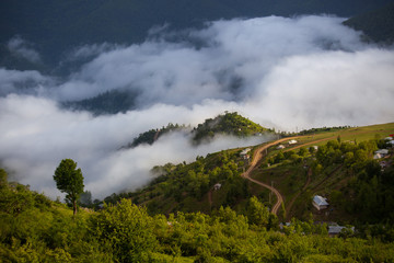 On the road around Ardabil Province, Iran. Big clouds came over the mountain range. Adventure atmosphere so much clouds.