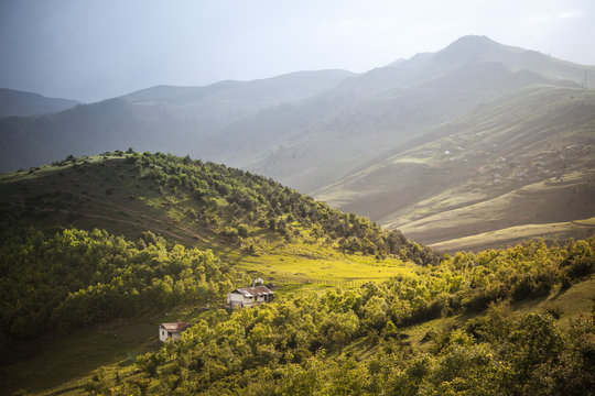On the road around Ardabil Province, Iran. Big clouds came over the mountain range. Adventure atmosphere so much clouds.