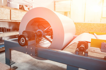 Industrial galvanized steel roll coil for metal sheet forming machine in metalwork factory...
