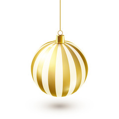Christmas Tree Shiny Golden Ball. New Year Decoration. Winter Season. December Holidays. Greeting Gift Card Or Banner Element.