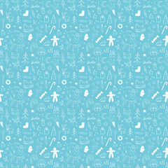 Fototapeta premium New Year and Christmas seamless pattern, hand drawn doodles Seamless Pattern. Background Vector Illustration