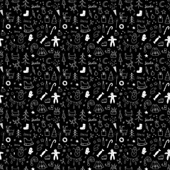 New Year and Christmas seamless pattern, hand drawn doodles Seamless Pattern. Background Vector Illustration