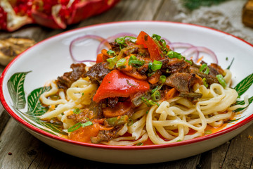 fried lagman on plate