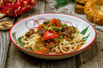 fried lagman on plate